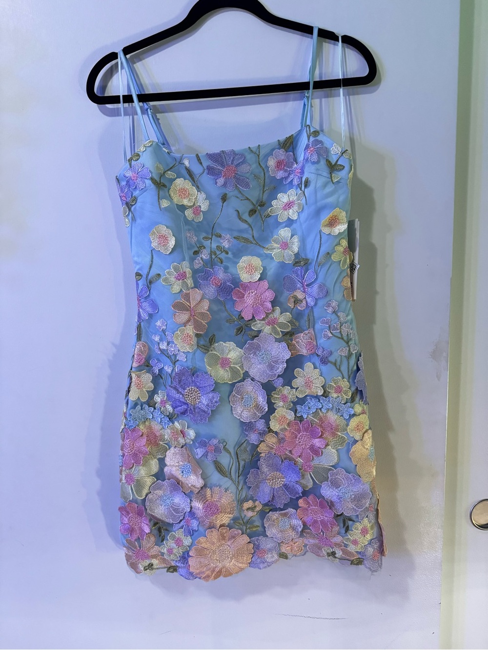 Aqua NWT Pastel Blue Floral Embroidered Slip Dress